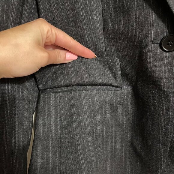 Theory Women's Gray Gabe B Striped Stretch Wool Blend Faux Pockets Blazer Size 4 - Picture 4 of 8